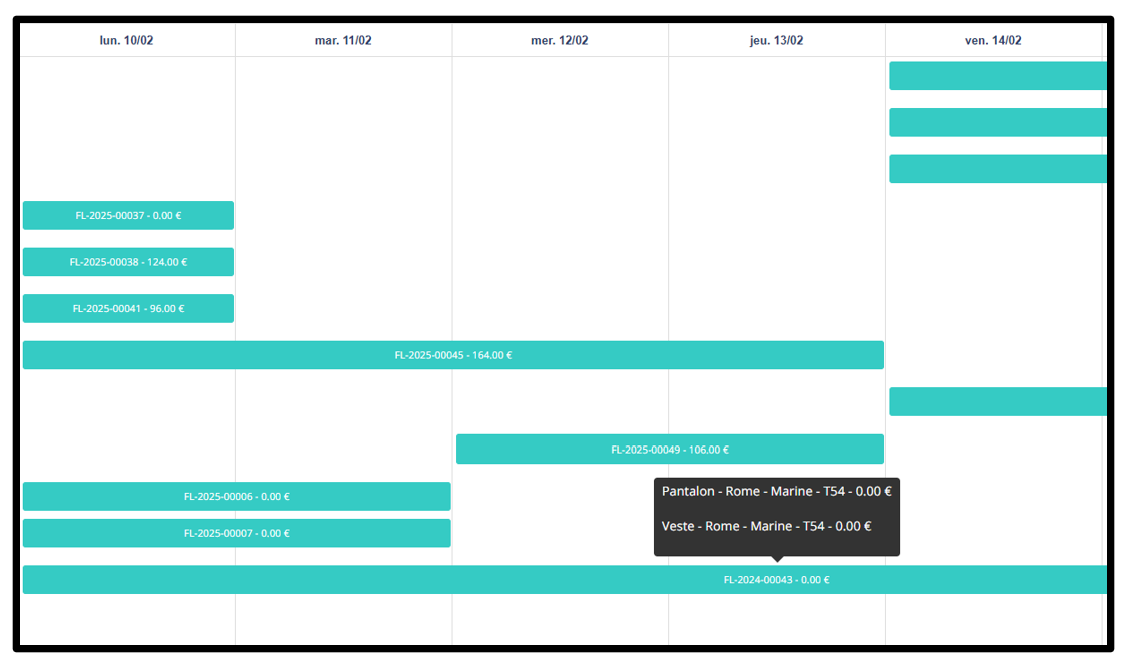 calendrier intuitif et gestion des locations de vêtements et accessoires