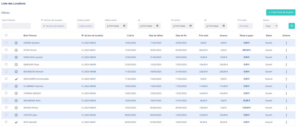 liste location gestion